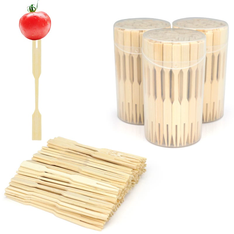 AMEILOZ 3 Packs Mini Bamboo Forks 3.5 inch  Small Forks for Appetizers  Cocktail Forks Fruit Forks  Toothpicks for Appetizer  Disposable Wooden/Wood Food Picks for Charcuterie Board Accessories. 330 PCS - Image 1